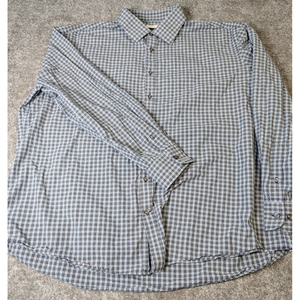 Jos A Bank Dress Shirt Tailored Fit Button Up Long Sleeve Men's 2X Blue Plaid